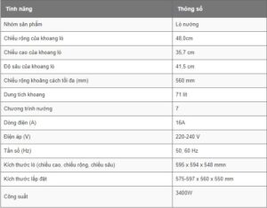 Lò Nướng Bosch,dung tích 71 lít, nhập khẩu Tây Ba Nha - HBA512BR0 Thông số lò nướng Bosch HBA512BR0
