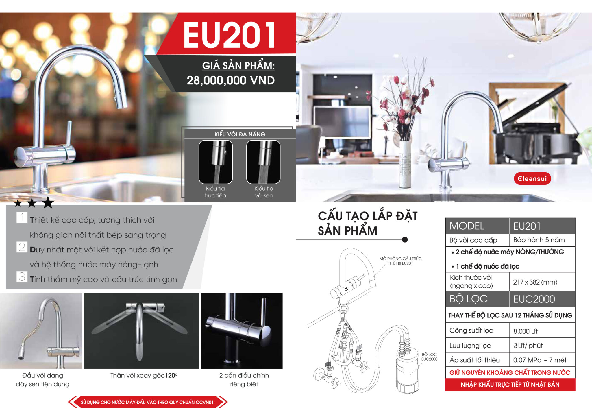 Thiết bị lọc nước CLEANSUI tích hợp lắp dưới bồn rửa - EU201 thiet bi loc nuoc cleansui lap duoi bon rua 1 2048x1411 1